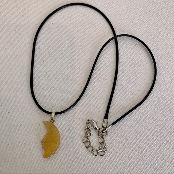 Orange Aventurine Crescent Moon Face Pendant Necklace Celestial Double Sided 20" - Picture 6 of 9